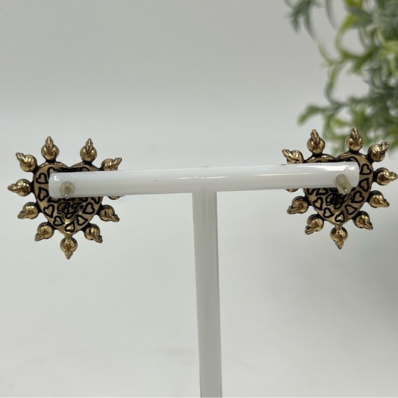 BETSEY JOHNSON Sparkling Red & Gold Hearts POST EARRINGS! - Picture 11 of 14